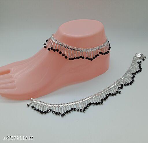 Black Moti Jhalar Anklet - Modern Jhalar Designer Accessory for Women and Girls with Safety Features