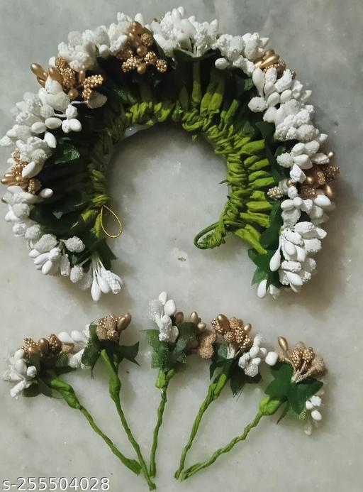 White-and-gold-Veni-garja/bridal/Hair-veni-artificial-brooches-veni-with-5pines-box-packing