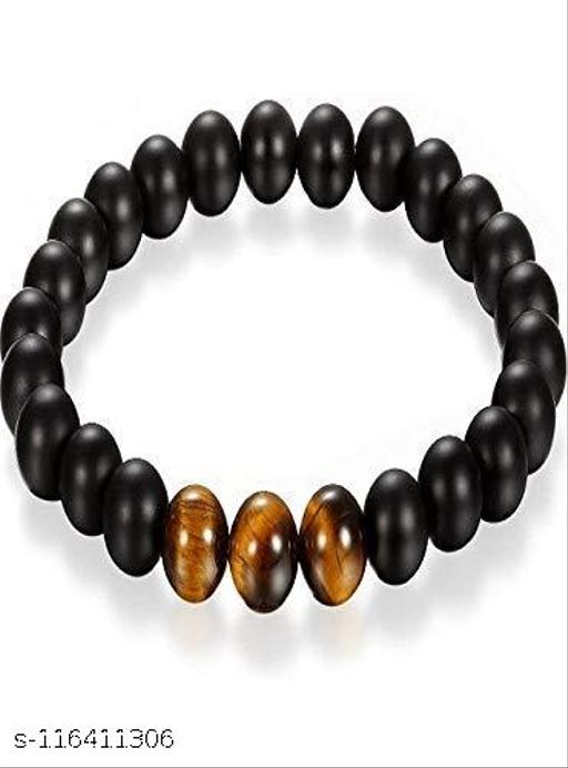 Resho fashion cube- Natural Black Onyx with Tiger's Eye Beads Bracelet for Reiki Healing Stretchable Elastic Handmade Rakhi Bracelet Black Colour for Women and Men Fashion Jewellery