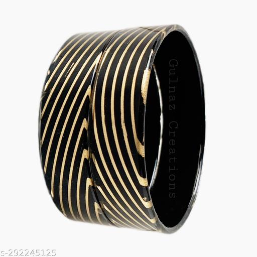 New Design Women's Bangles Golden Pattern Wide Black Kada Pack Of 2 for Women/Girls