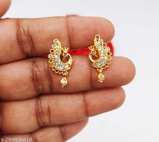Gold Plated Stone Dangler Earrings Chandbali Jhumki Jhumka Cz American Stones Earrings Hanging Earring Stud For Women Hair Claw For Women And Girls Daily wear Party wear