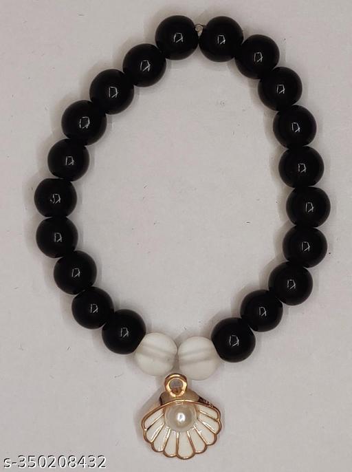White Color Shell Pearl Pendent And Black Color Bracelet