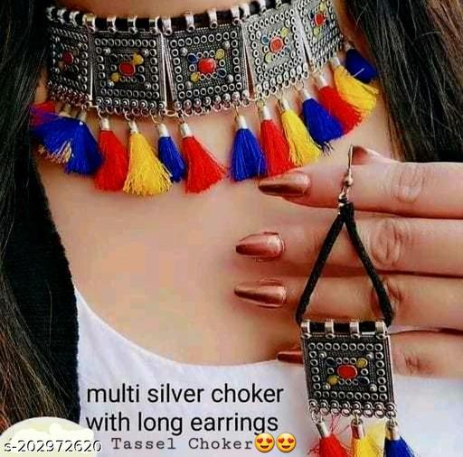 Oxidised-multi-colour-Jewellery-set-with-earrings