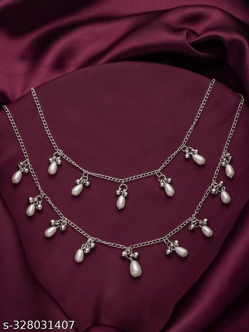 Whispering Pearls: Ghugharu Silver Plated Double Layer Necklace