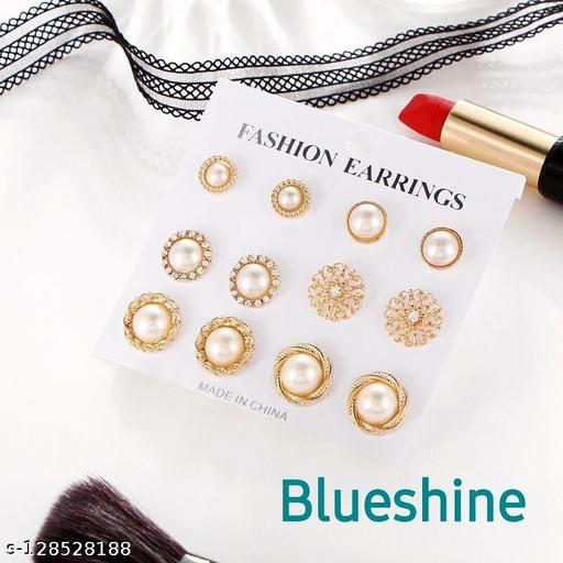 Trendy & Stylish Gold Plated Stud Earrings Pack of 6 Pair for Women and Girls Western Charming Party Wear High Quality Latest Design Fancy Earrings for all kind of occasions Best valentine gifts, Christmas &New Year gift Birthday Gift