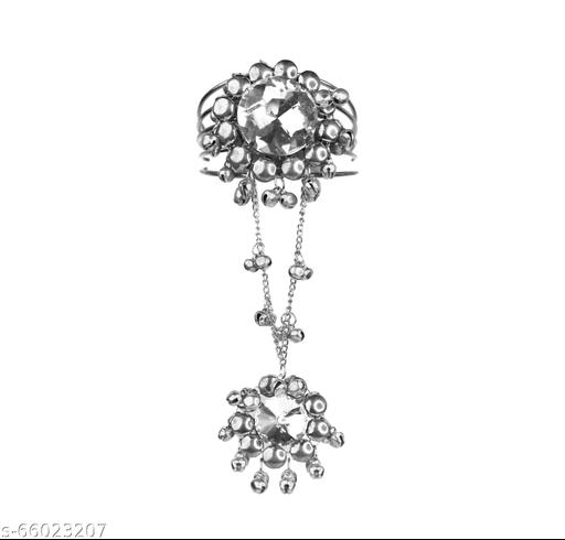 Unique Fashion House Contemporary Oxidised Adjustable Ring Bracelet with Ghungroo and Stone Work for Women and Girls (Free Size)