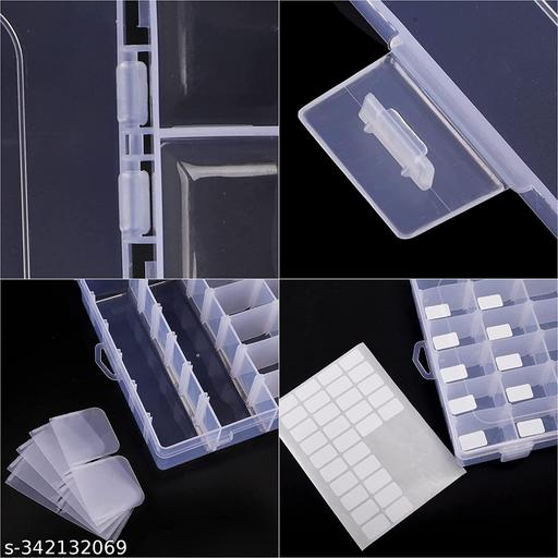 36 Grid Transparent Plastic Multi-Purpose Storage Box With Adjustable Partitions For Storing Jewellery, Manicure, Make-up Tools,Cosmetics,Medicines,Tools,Sewing Kits Drawer Divider (Pack Of-01)