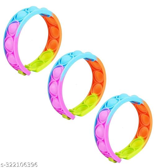 Uniqon (Set Of 3) Adjustable Rainbow Colors Push Pop Bubble Fidget Sensory Toy Pop It Friendship Hand Soft Silicone Rubber Stress Relief Finger Press Wrist Band Bracelet For Kids And Adults