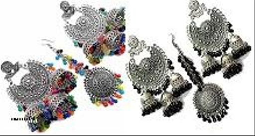 ISHAN-JEWELLS-AFGHANI-SILVER-JHUMKI-EARRING-(-COMBO-SET)-Jewellery-Set