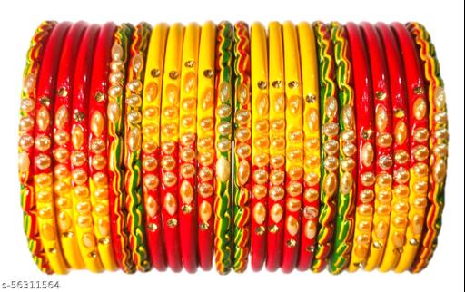 Red/Maroon Coloured Handcrafted Traditional Lah/Lahthi Lac Bangle Set - Anshi Creations