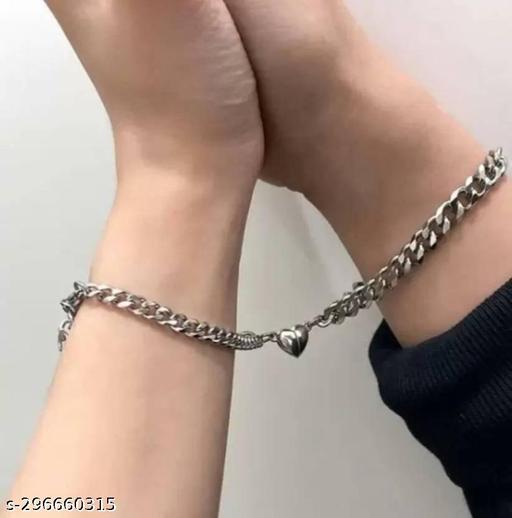 Silver Couple Bracelet Magnetic Silver Plated Heart Bracelets Love Couples Bracelets Friendship Promise 2 In 1 Wrist Band Link Chain Bracelet For Men