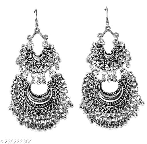 Traditional-Beautiful-&-Antique-Oxidised-Elephant-Chain-Necklace-with-Sun-Beads-&-1-Pair-is-Double-Floor-Chandbali-for-Gorgeous-Girls-&-Wonderful-Women-suitable-for-any-Occasions-or-parties.