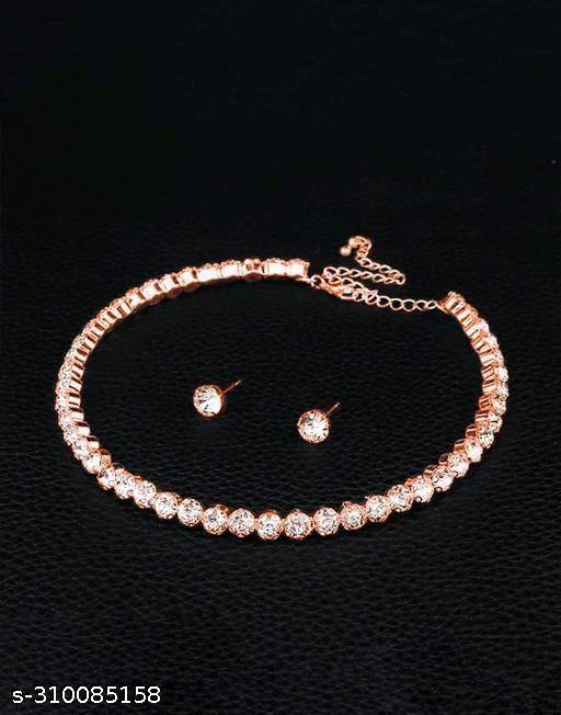 Rosegold-Chain-Beautiful-Simple-Round-Shape-Choker-Necklace-Design-Diamond-Rosegold-Plated-Alloy-Choker-Diamond-Rosegold-Plated-Brass-Choker