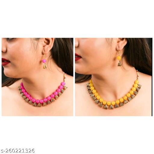 KVDesigns-Alloy-Combo-Necklace-for-Women-Pack-of-2-Necklace-Pink-&-Yellow