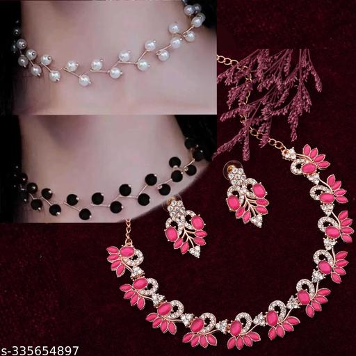 VISAMART-Combo-of-3-Gold-Plated-Necklace-with-A-pair-of-Earrings-for-Women-and-girls