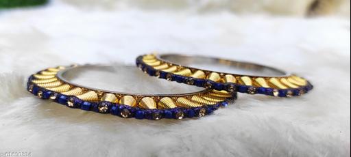 Women's blue color brass kangan set of 2