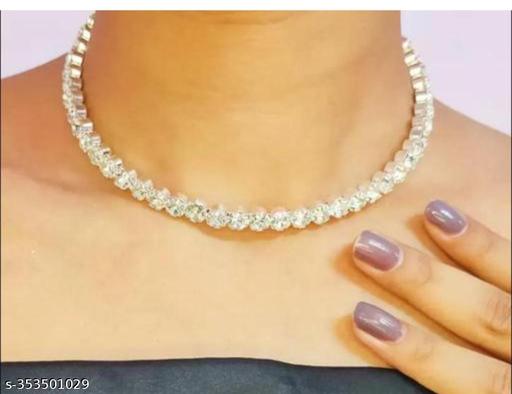 Jewelry-Set-For-Women-Silver-Plated-Rhodium-AD-Diamond-Necklace-Choker