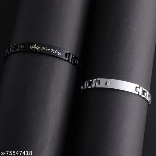 Stainless Steel Rhodium Bracelet Set (Pack of 2)