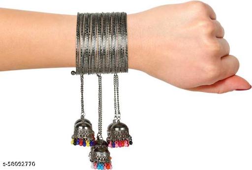 Kriwin Black Oxidised Antique Plain Metal Casual Wear Bangles Set