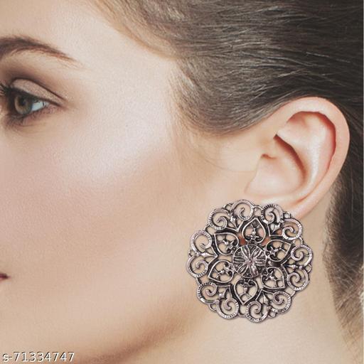 Zaitra Silver Plated Oxidised Stud Earrings Brass Stud