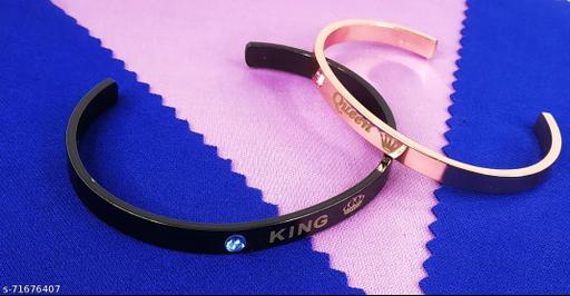 Utkarsh Valentine's Day Romantic Love Crystal Diamong Nug Queen Crown And King Crown Adjustable Openable Lock Free Friendship Hand Cuff Wrist Half Kada Bangle Couple Charm Bracelet