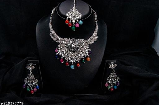 Oxidised-Rainbow-Art-Necklace-Set-with-Maang-Tikka-and-Ear-Rings