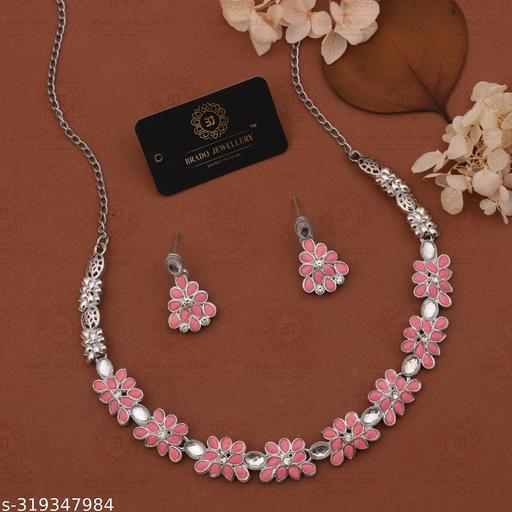 DR-FASHION-Silver-l-Necklace-Jewellery-Set-with-Earrings-for-Women-and-girls