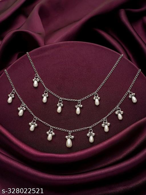 UG FASHION JEWELLERY Whispering Pearls: Ghugharu Silver Plated Double Layer Necklace
