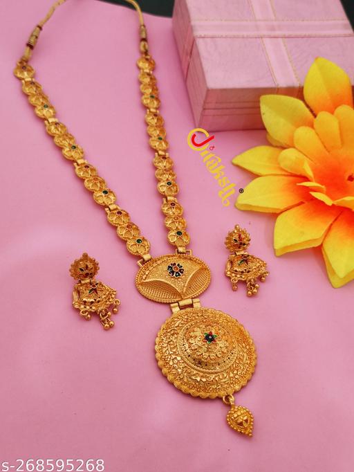 Latest-Long-Design-Necklace-Set-For-Women-Traditional-One-Gram-Gold-Plated-Jewellery-Set-for-Women