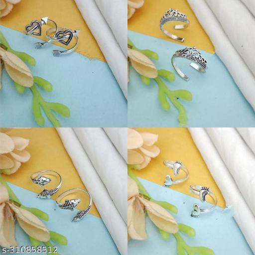 New trending alloy Oxidized silver color bichhiya toe ring for girls and womans combo pack of 4 Latest oxidized silver color alloy fancy adjustable new ethnic casual toe ring for all girls and womens
