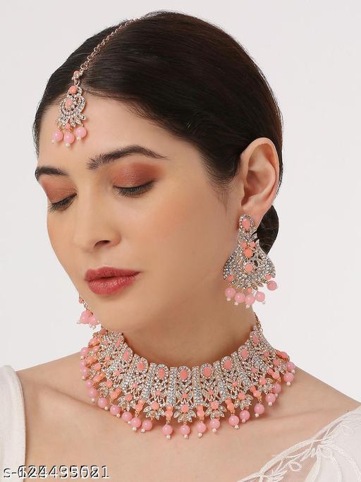 Bridal-Stones-Cluster-Pearls-Choker-Necklace-Earring-&-Mangtika-For-Women