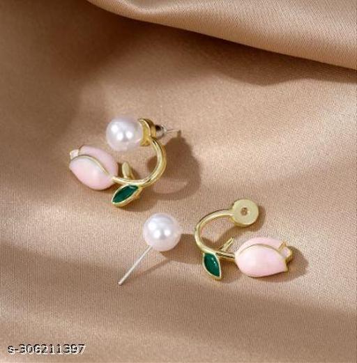 Simple Tulip Pearl Stud Earrings for Women Elegant Flower Ear Ring Female Aesthetic Jewelry Accessories Korean Earrings Gifts