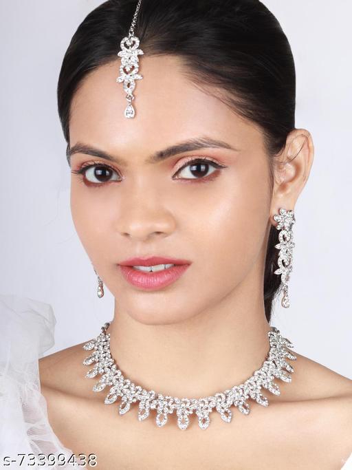 Silver-plated-Choker-Necklace-Earring-With-Maangtikka-Jewellery-Set