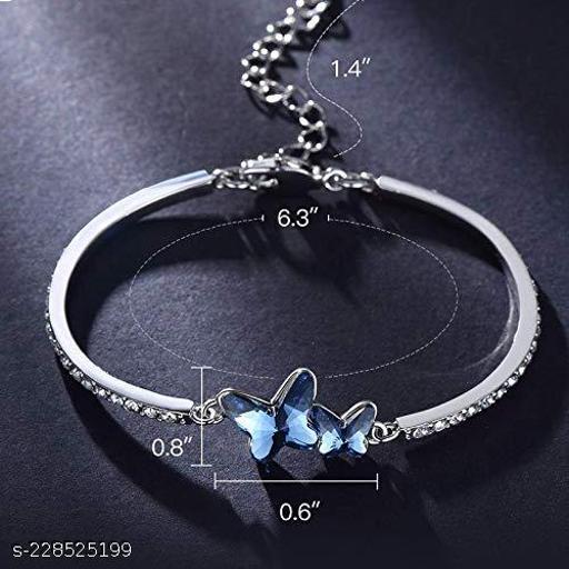 Valentine Gift By Fashion Blue Stylish Crystal Silver Plated Platinum Plated Cubic Zirconia Charm Bracelet for Women