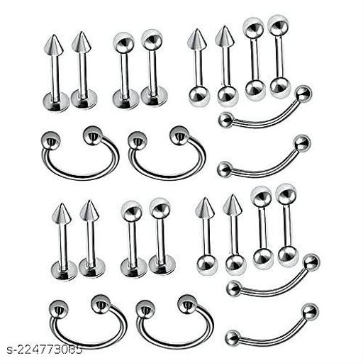 Body Piercing Surgical Jewelry Set Silver Navel Barbell Eyebrow Tragus Earring Lip Ring Nose Ring Pins Needle Stud,Tongue foreceps,hanging Kit Men Boys Girls Women 12 Pcs MENS EARRING COMBO