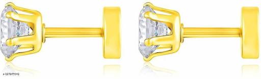 Gold Plated Glittering White Crystal Studs 2 Pcs Cubic Zirconia Stainless Steel Stud Earring