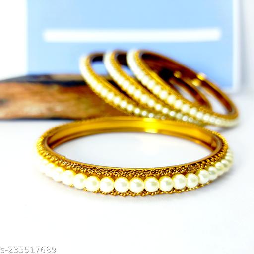 JBRN White Beads Kangan Set of 4