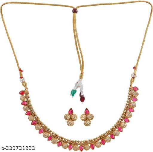 Golden-Red-Crystal-Designer-Delicate-Necklace-And-Earrings-For-Women-&-Girls