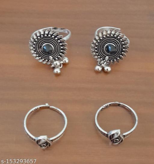 Hit & New Fancy Toe Ring (Pack Of 2 Set) Oxidised Silver Plated For Woman And Girls