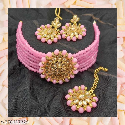 Adorable-Gold-Plated-Pearl-Choker-Necklace-Set-for-Women-!-Choker-set-!-Traditional-Choker-For-Women