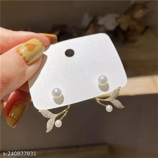 Imported New Light Luxury Zircon Fishtail Pearl Stud Earings for Women and Girls