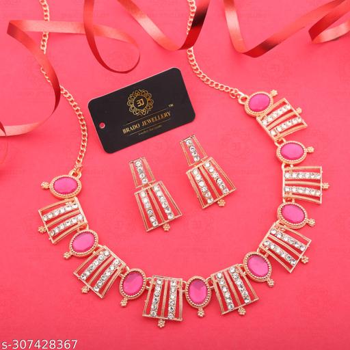 Mevada-Jewellery-Rose-Gold-Plated-Jewellery-Set-American-Diamond-Choker-Necklace-set-with-1-Pair-of-Earring-For-Women-&-Girls-Jewellery-Set-And-Necklace-Set