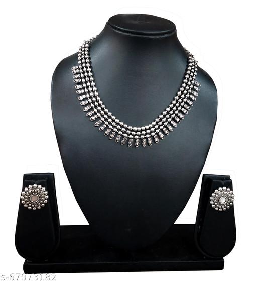 Beautiful-Handmade-Oxidised-Plated-Brass-Base-German-silver-Necklace-and-Stud-Traditional-Indian-Jewellery