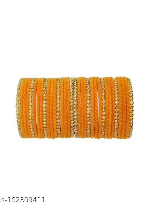 SEEMA ONLINE STORE presents Meesho Online Shopping-Lowest Prices,Great Quality velvet Bangle set with golden designer Bangles ( pack of 36 bangles of mustard)