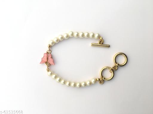 Trendy Butterfly Charm Pearl Bracelet (Pink)
