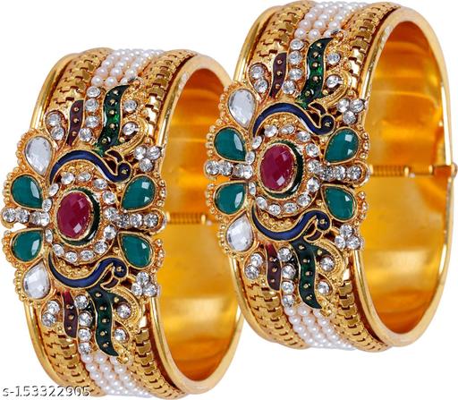 STYYLO FASHION Alloy Cubic Zirconia Gold-plated Bangle Set (Pack of 2)
