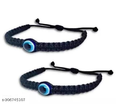 Stylish Black Thread Adjustable Anklets With ELASTIC Evil Eye for Womens & Girls (2 Pair)