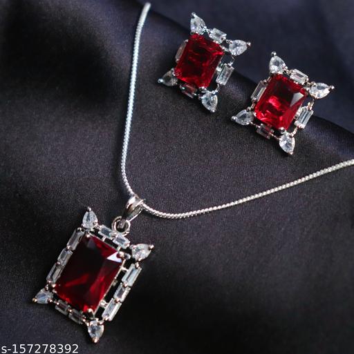 Cherry-Red-Studded-American-Diamond-Pendant-Set