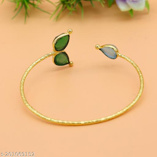 Yellow Gold Cuff Bangle, Aqua & Green Onyx Stone Bangle, Double Stone Bracelet, Fancy Jewelry, Open And Adjustable Band Wrist Cuff, Trendy Fashion Jewelry