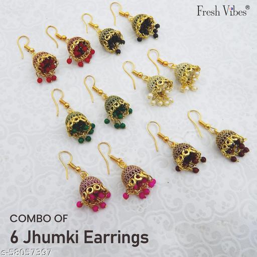 Fresh Vibes Golden Multi Color Jhumki Earrings Combo Set for Women (Set of 6 Colors) - Traditional Indian Design Jhumka